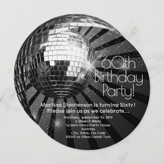 Zwarte Cirkel Ronde Discobal 60ste Verjaardagsfees Kaart (Voorkant / Achterkant)