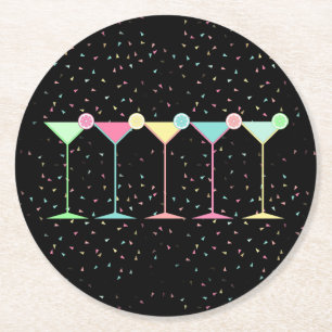Zwarte Citroen Martini Cocktail Confetti Feestje Ronde Kartonnen Onderzetter