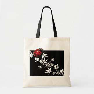 Zwarte clematis ladybug-hartontwerp tote bag