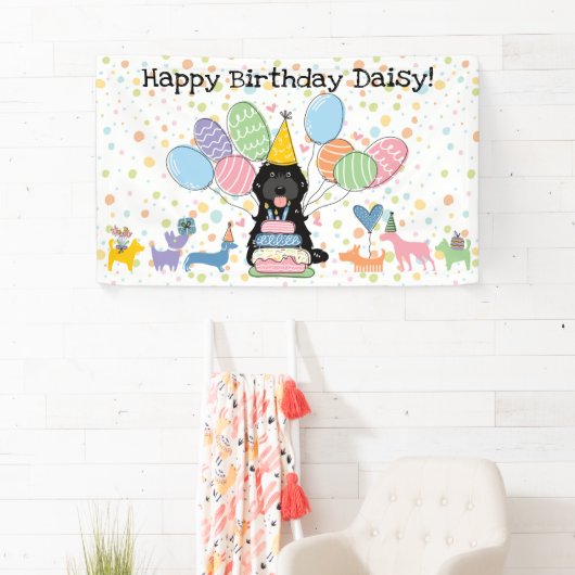 Zwarte Cockapoo Cavapoo Hond Verjaardagsfeestje Spandoek (Insitu)
