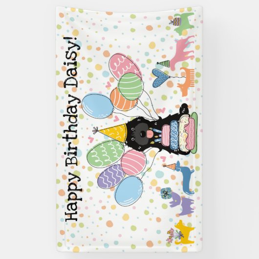 Zwarte Cockapoo Cavapoo Hond Verjaardagsfeestje Spandoek (Verticaal)