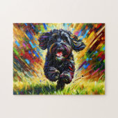Zwarte Cockapoo Hond Portret Acryl Art Print Hond Legpuzzel (Horizontaal)