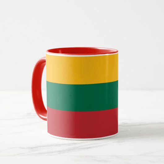 Zwarte Combo Mok met vlag van Litouwen (Voorkant links)