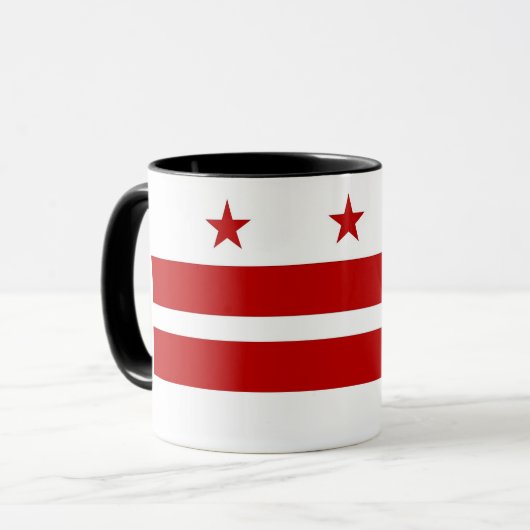 Zwarte Combo-Mok met vlag van Washington DC, VS Mok (Voorkant links)