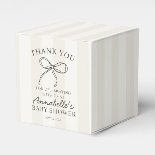 Zwarte Coquette Bow Beige Baby shower Dessert Bedankdoosjes (Voorkant Zijde)