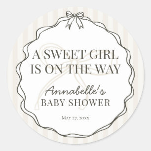Zwarte Coquette Bow Beige Baby shower Nodig Seal u Ronde Sticker
