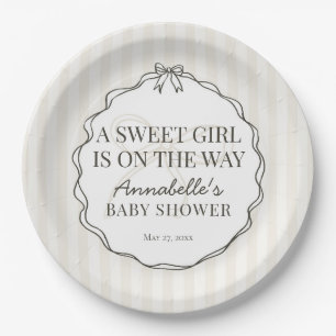 Zwarte Coquette Bow Beige Baby shower Tafeldecor Papieren Bordje