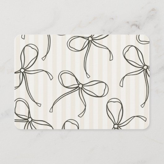 Zwarte Coquette Bow Beige Details Uitnodigen Invoe Informatiekaartje (Achterkant)