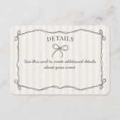 Zwarte Coquette Bow Beige Details Uitnodigen Invoe Informatiekaartje (Voorkant)