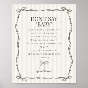 Zwarte Coquette Bow Beige Dont Say Baby shower Gam Poster
