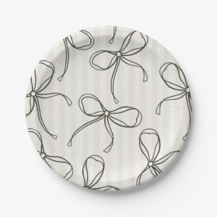 Zwarte Coquette Bow Beige Gestreepte Tafel Decor Papieren Bordje