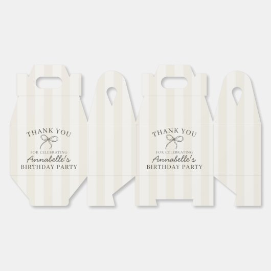 Zwarte Coquette Bow Beige Verjaardagsfeest Dessert Bedankdoosjes (Ongevouwen)