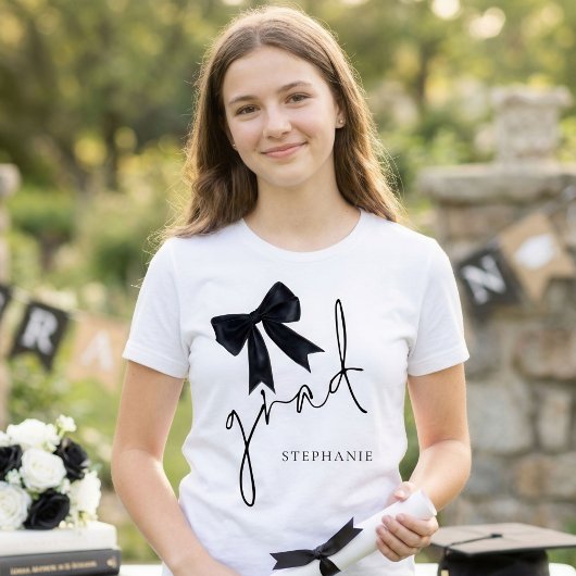 Zwarte Coquette Bow Naam Script Afstudeerder Afstu T-shirt