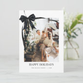 Zwarte Coquette Bow Vakantiefoto Kerst Kaart (Staand voorkant)