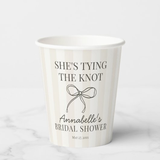Zwarte Coquette Strik Beige Knoop Bruidsfeest Deco Papieren Bekers (Achterkant)