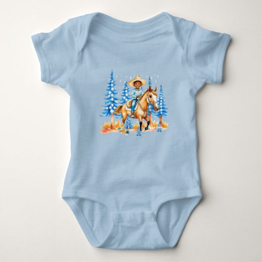 Zwarte Cowboy op Paard Winter Scene Romper (Voorkant)