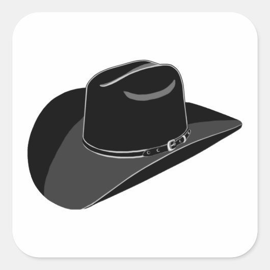 Zwarte cowboypet vierkante sticker (Voorkant)