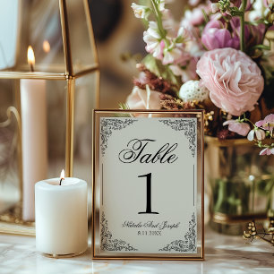 Zwarte Crème Boho Bloemige Trouwtafel Nummer Kaart
