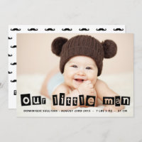 Zwarte Cut-Out Typografie Baby Boy Foto Geboorte