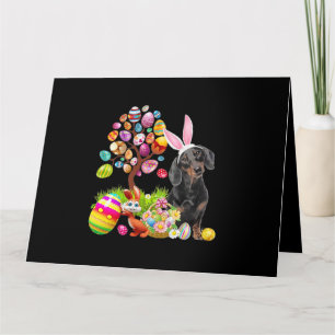 Zwarte Dachshund Paasei Boom Honden Bunny Pasen Kaart