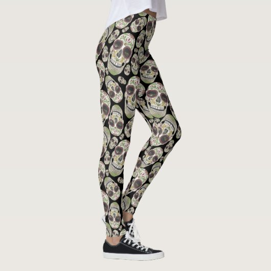 Zwarte Dag van het dode Skulls Pattern Leggings (Rechts)