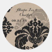  zwarte Damask bruine Sticker voor bruiloft (Voorkant)
