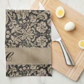 Zwarte Damask Dark Pattern Strip Theedoek (Quarter Fold)