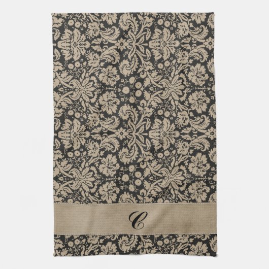 Zwarte Damask Dark Pattern Strip Theedoek (Verticaal)