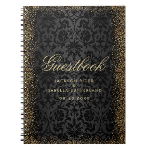 Zwarte Damask en Gouden Confetti Glitter - Gastboe Notitieboek
