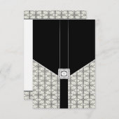 Zwarte Damask Lace Diamond Wedding RSVP Kaarten (Voorkant / Achterkant)