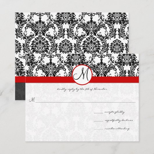 Zwarte Damask met Rode Trim Weddenschap Kaart (Voorkant / Achterkant)