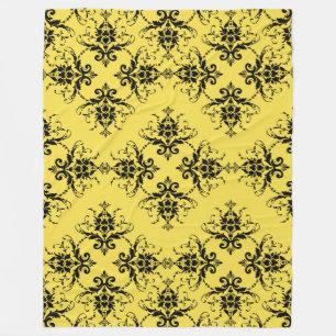 Zwarte Damask op Geel Patroon Fleece Deken