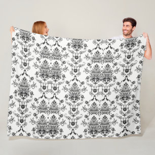Zwarte Damask op White Fleece Deken