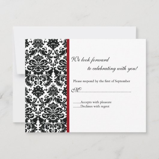 Zwarte Damask RSVP-reactiekaart RSVP Kaartje (Voorkant)