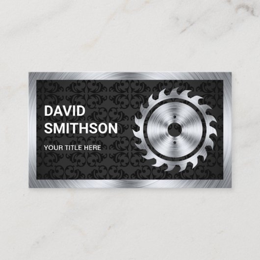 Zwarte Damask Steel Circular Saw Handyman Carpente Visitekaartje (Voorkant)