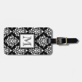  ZWARTE DAMASK UW MONOGRAM BAGAGELABEL (Voorkant horizontaal)