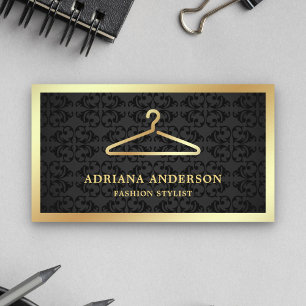 Zwarte Damast Gouden Klerenhanger Mode Stylist Visitekaartje