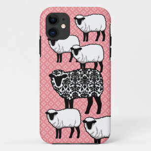 Zwarte Damast Schapen iPhone 11 Hoesje