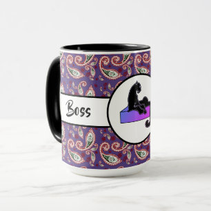 Zwarte Dame Zwarte Roze Kat Ringer 15oz Mok