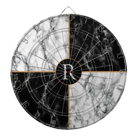 Zwarte Dart Board (Letter) White Check Marble Dartbord (Voorkant)