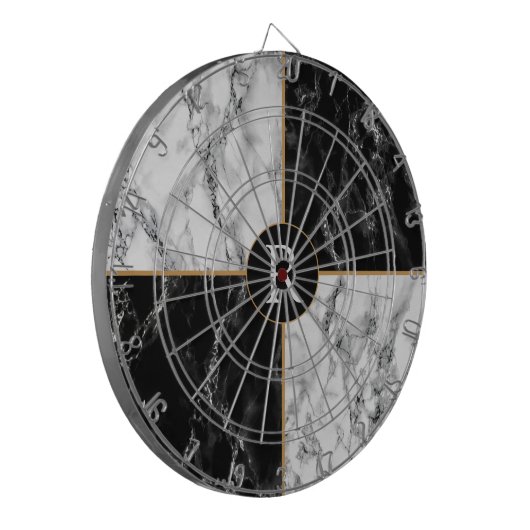Zwarte Dart Board (Letter) White Check Marble Dartbord (Voorkant Links)