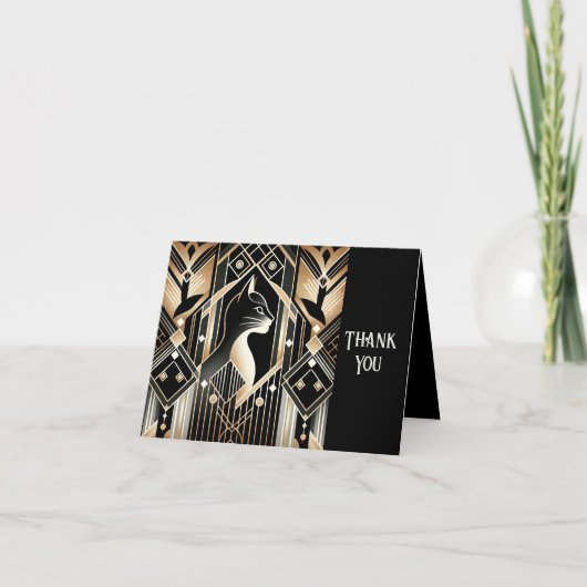 Zwarte decoratieve kat abstracte bedankkaart (Voorkant)