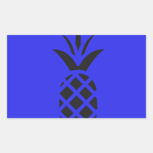 Zwarte dennenappel in blauw rechthoekige sticker