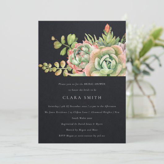 ZWARTE DESERT SUCCULENT CACTI FOLIAGE VRIJGEZELLEN KAART (Staand voorkant)