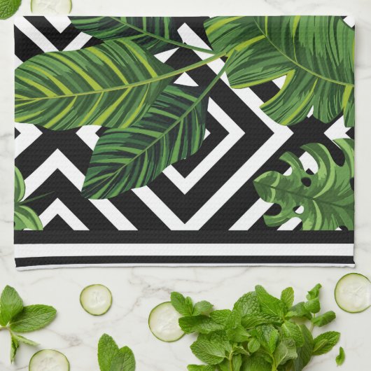 Zwarte Design Green Leaf Kitchen Towel Theedoek (Gevouwen)