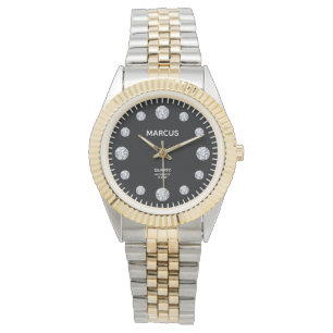 Zwarte Diamant Dial Staal & Gouden Armband Horloge