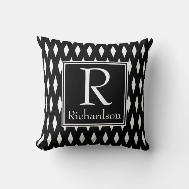 Zwarte Diamant Monogram Kussen (Voorkant)