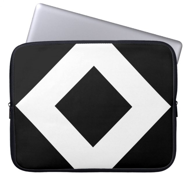 Zwarte diamant, witte rand laptop sleeve (Voorkant)