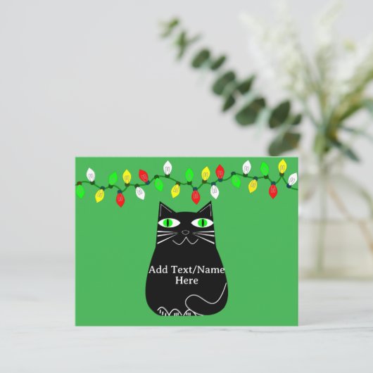 Zwarte dikke kat met groene ogen Aangepaste tekst Briefkaart (Staand voorkant)