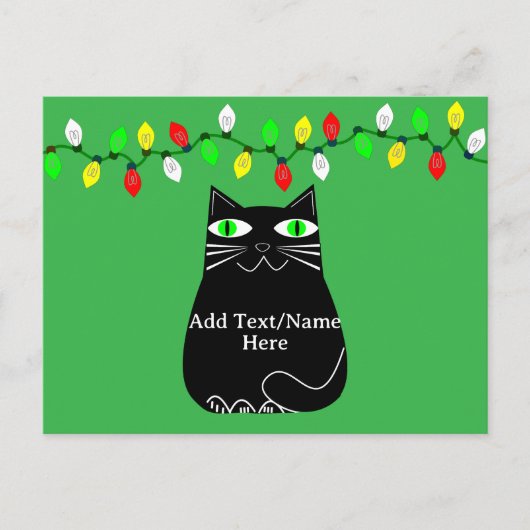 Zwarte dikke kat met groene ogen Aangepaste tekst  Briefkaart (Voorkant)